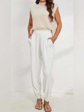 Tanming Luxe Knit Lounge Set 🤍 Cream/White Sweater Vest + Tapered Pants | SMALL